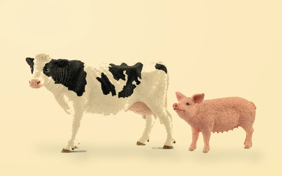 Schleich zwartbonte koe en varken